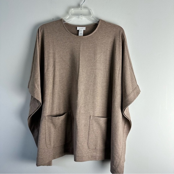 Purejill JJill Driftwood Heather Tan Lagenlook Poncho Top Oversized Scoop Neck - Picture 3 of 9